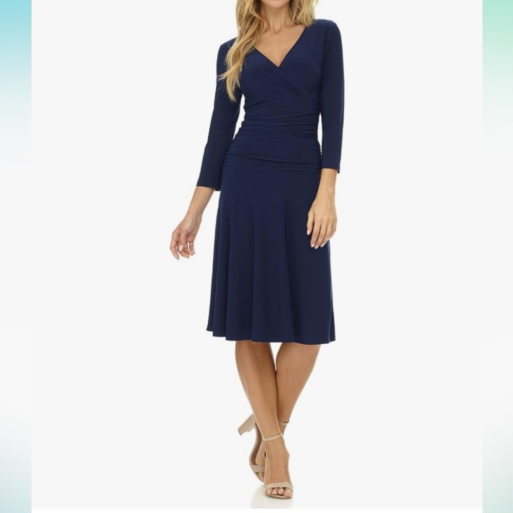 REKUCCI Women's Slimming 3/4 Sleeve Fit-and-Flare Tummy Control Dress SIZE 4 - Picture 3 of 5